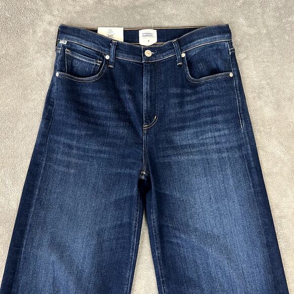 Citizens of Humanity Jeans Womens 29 Wide Leg Frayed Hem Cropped Dark Wash NWT - Picture 2 of 11